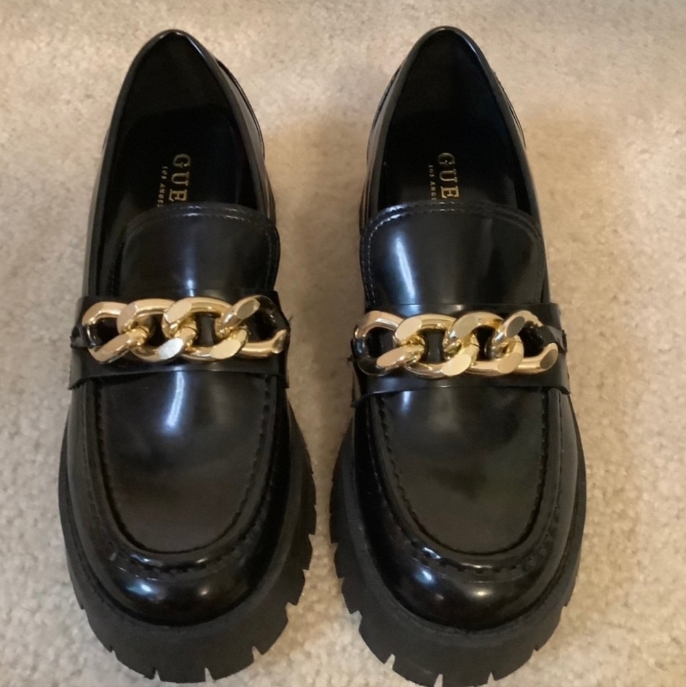 Guess Hilford Black Chunky Lug Sole Loafer Shoes